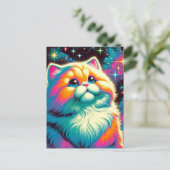 Fluffy Orange Pink Cat im Weltraum Postkarte (Stehend Vorderseite)