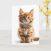 Fluffy Orange Tabby Cat Blank Card Karte (Gelbe Blume)