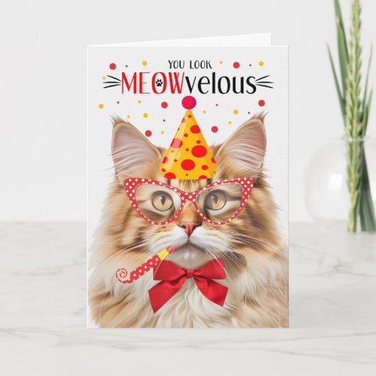 Fluffy Orange Tabby Cat MEOWvelous Birthday Karte (Vorderseite)