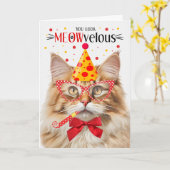 Fluffy Orange Tabby Cat MEOWvelous Birthday Karte (Gelbe Blume)