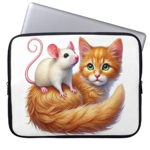 FLUFFY ORANGE TABBY KITTEN MIT WEISSER MAUS LAPTOPSCHUTZHÜLLE