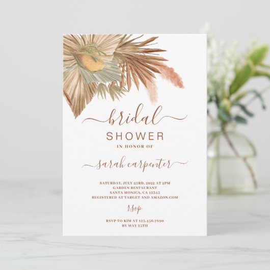 Fluffy Pampas Grass Bridal Dusche Einladung (Stehend Vorderseite)