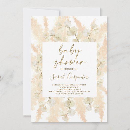 Fluffy Pampas lunaria Babydusche Einladung (Vorderseite)