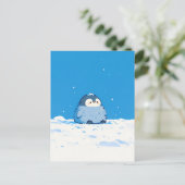 Fluffy Penguin Chick in Snowy Winter Landscape Postkarte (Stehend Vorderseite)