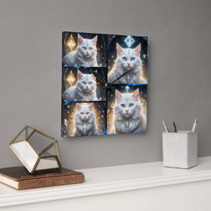 Fluffy Persian Cat Foto Collage, Quadratische Wanduhr