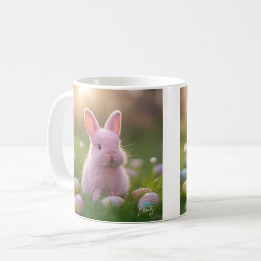 Fluffy Pink Bunny Oaster Kaffeetasse (Vorderseite Links)