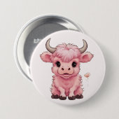 Fluffy Pink Highlands Scottish Cow Button (Vorne & Hinten)