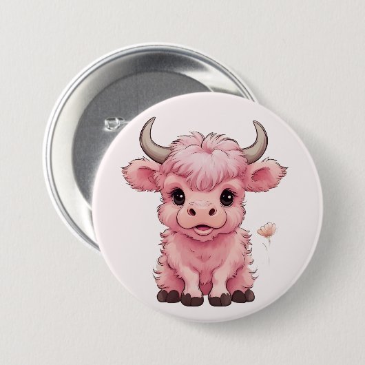Fluffy Pink Highlands Scottish Cow Button (Vorne & Hinten)