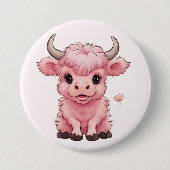 Fluffy Pink Highlands Scottish Cow Button (Vorderseite)