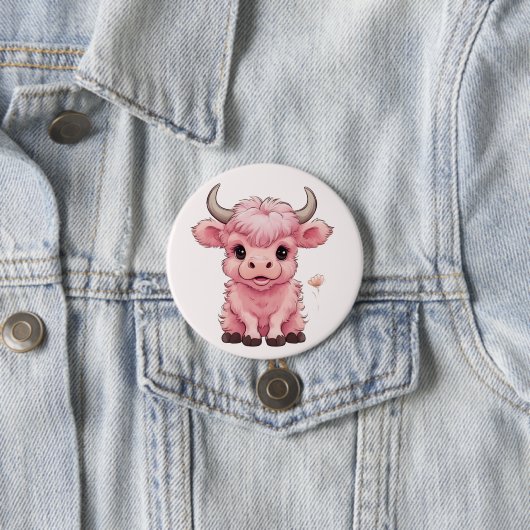 Fluffy Pink Highlands Scottish Cow Button (Beispiel)