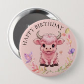 Fluffy Pink Highlands Scottish Cow Button (Vorne & Hinten)