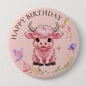 Fluffy Pink Highlands Scottish Cow Button (Vorderseite)