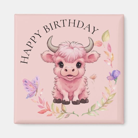 Fluffy Pink Highlands Scottish Cow Magnet (Vorne)
