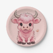 Fluffy Pink Highlands Scottish Cow Pappteller (Vorderseite)
