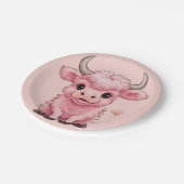 Fluffy Pink Highlands Scottish Cow Pappteller (Schrägansicht)