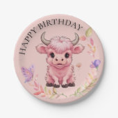 Fluffy Pink Highlands Scottish Cow Pappteller (Vorderseite)