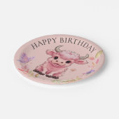 Fluffy Pink Highlands Scottish Cow Pappteller (Schrägansicht)