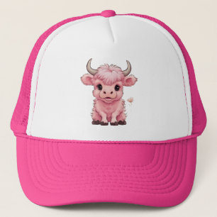 Fluffy Pink Highlands Scottish Cow Truckerkappe