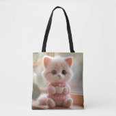 Fluffy Pink Kitten Drinking Tea Cat with Sweater Tasche (Vorderseite)