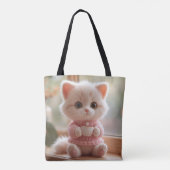 Fluffy Pink Kitten Drinking Tea Cat with Sweater Tasche (Rückseite)