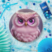 Fluffy Pink Owl mit Herz Pappteller (Party)