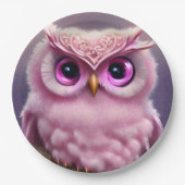 Fluffy Pink Owl mit Herz Pappteller (Vorderseite)