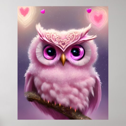 Fluffy Pink Owl mit Herz Poster (Vorne)