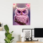 Fluffy Pink Owl mit Herz Poster (Heimbüro)
