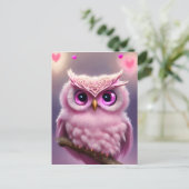 Fluffy Pink Owl mit Herz Postkarte (Stehend Vorderseite)