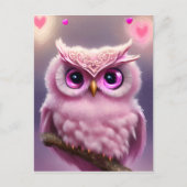 Fluffy Pink Owl mit Herz Postkarte (Vorderseite)