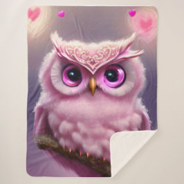 Fluffy Pink Owl mit Herz Sherpadecke