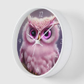 Fluffy Pink Owl mit Herz Uhr (Winkel)