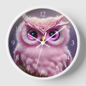 Fluffy Pink Owl mit Herz Uhr (Vorderseite)