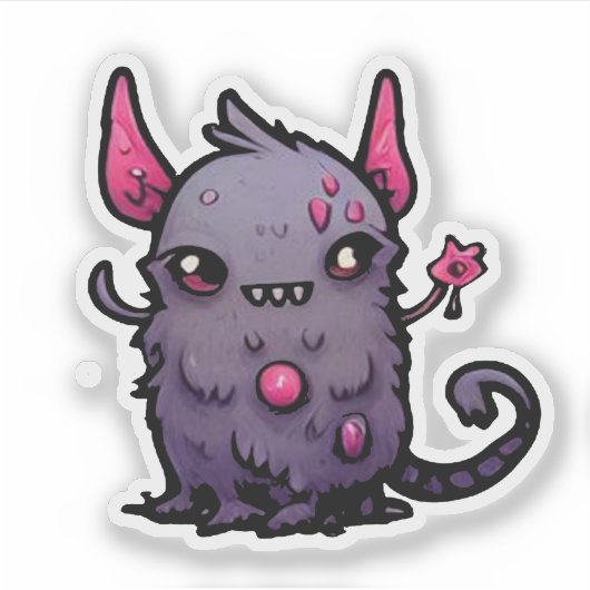 Fluffy Purple Demon Cat - Kawaii Monster Aufkleber (Vorderseite)