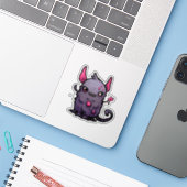 Fluffy Purple Demon Cat - Kawaii Monster Aufkleber (Laptop mit iPhone)
