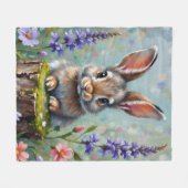 Fluffy Rabbit in einem Feld von Blume Fleecedecke (Vorderseite (Horizontal))