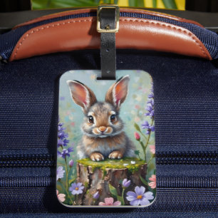 Fluffy Rabbit in einem Feld von Blume Gepäckanhänger