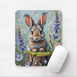 Fluffy Rabbit in einem Feld von Blume Mousepad