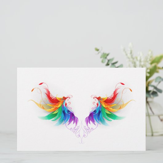 Fluffy Rainbow Wings Briefpapier (Stehend Vorderseite)