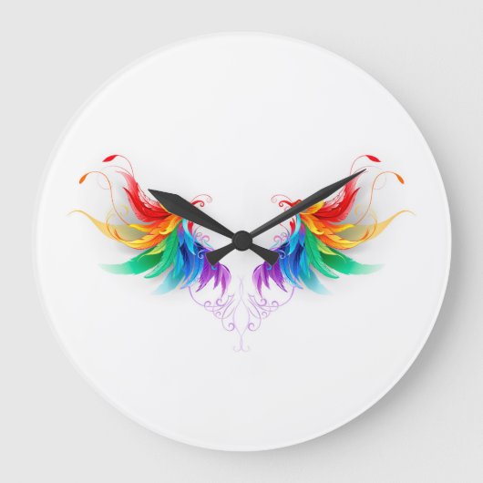 Fluffy Rainbow Wings Große Wanduhr (Vorderseite)