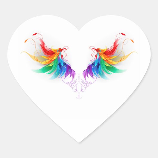 Fluffy Rainbow Wings Herz-Aufkleber (Vorderseite)