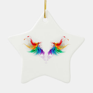 Fluffy Rainbow Wings Keramik Ornament