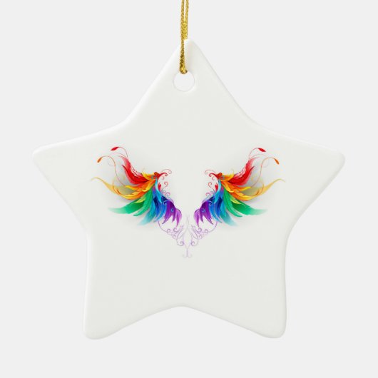 Fluffy Rainbow Wings Keramik Ornament (Vorne)