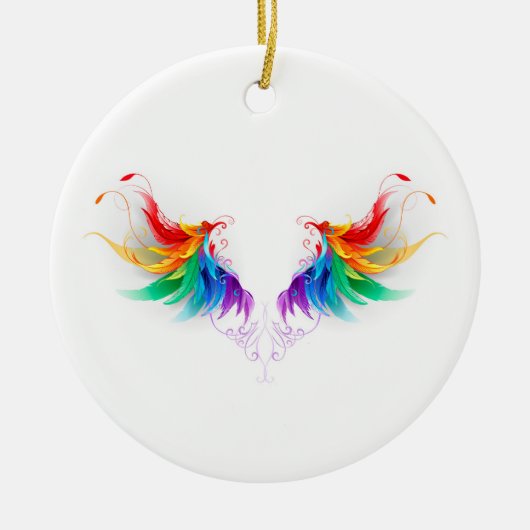 Fluffy Rainbow Wings Keramik Ornament (Vorne)