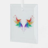 Fluffy Rainbow Wings Ornament Aus Glas (Vorderseite links)