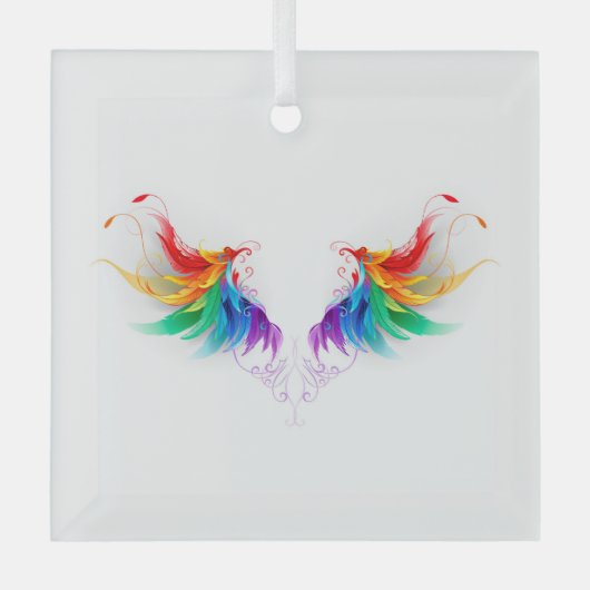 Fluffy Rainbow Wings Ornament Aus Glas (Vorderseite)