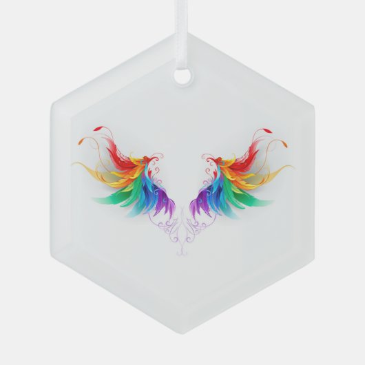 Fluffy Rainbow Wings Ornament Aus Glas (Vorderseite)