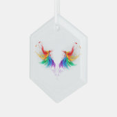 Fluffy Rainbow Wings Ornament Aus Glas (Vorderseite Links)