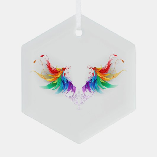 Fluffy Rainbow Wings Ornament Aus Glas (Rückseite)