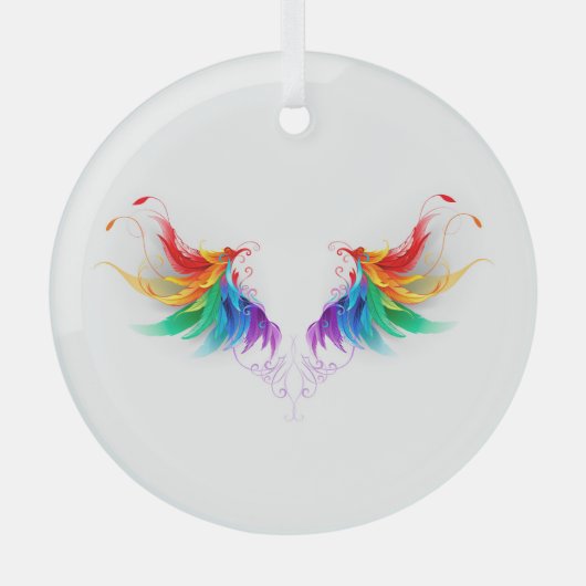 Fluffy Rainbow Wings Ornament Aus Glas (Vorderseite)